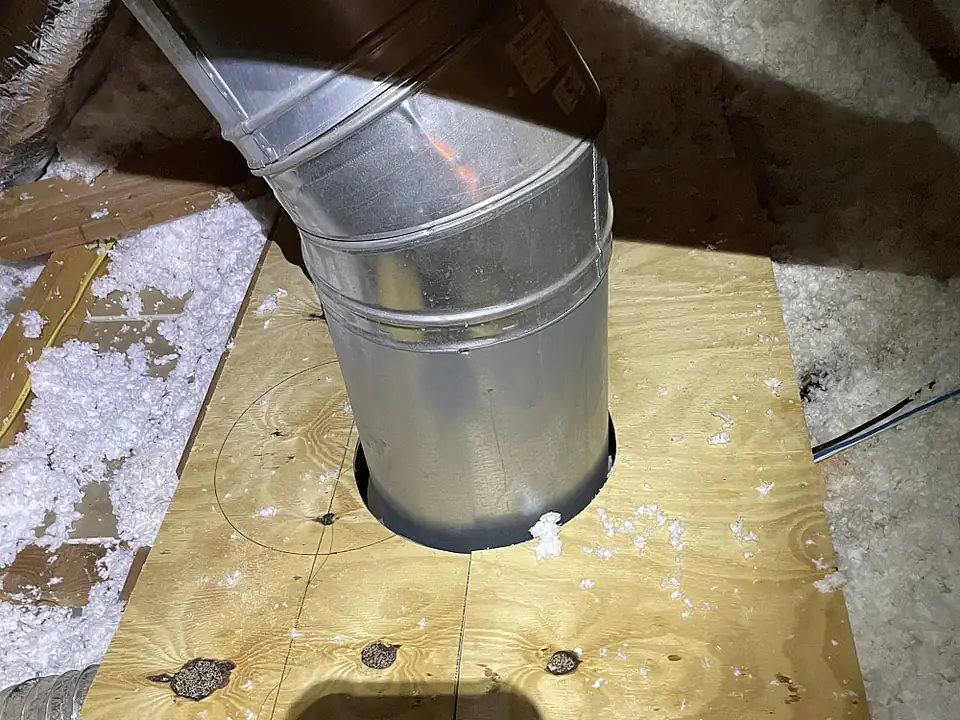 Metal flue pipe passing through the attic